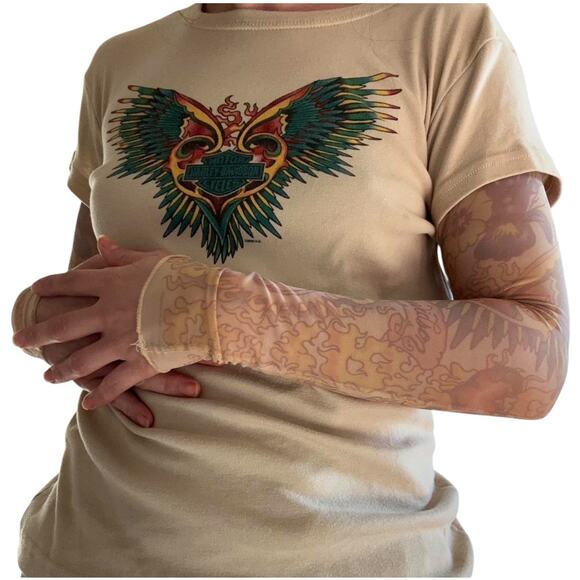 Vintage Harley-Davidson Tattoo Sleeve Graphic Tee Medium Y2K Grunge 90s Rare - Picture 3 of 11